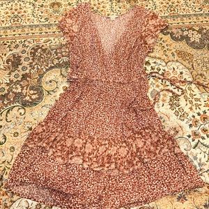American Eagle Red Floral Mock Wrap Dress Small